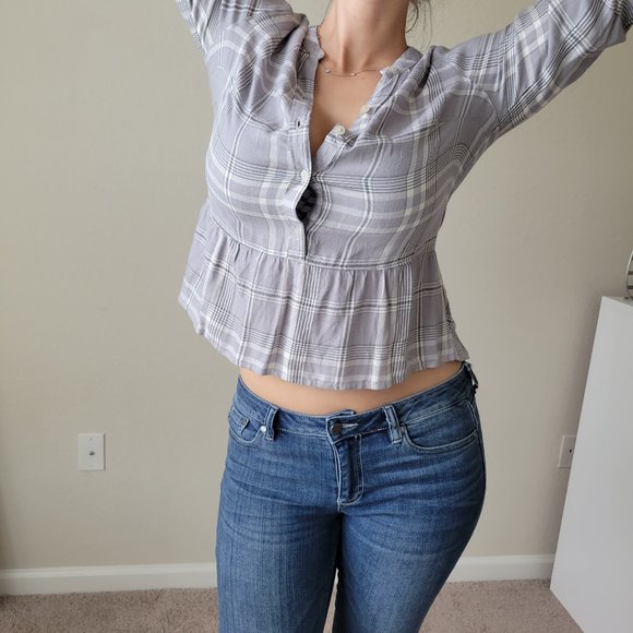 Cropped Flannel Shirt w/ Gold Detailing - Picture 2 of 10